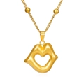 Detailweergave van 18K vergulde roestvrijstalen ketting met holle hart-lip hanger - Holle Hart Ketting (MS-543) / Goud