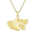 Detailed close-up of 18K gold plated stainless steel ginkgo leaf pendant necklace - Ginkgo Leaf Pendant Gold (MS-535)