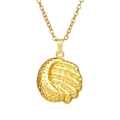 Macro shot of 18K gold plated necklace showing detailed textured round pendant - Full Moon Pendant Gold (MS-534)