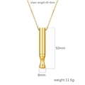 Golden mindfulness breathing whistle necklace with size dimensions on white background - Long Cylindrical Pendant (Gold MS-520)