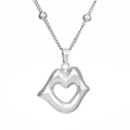 Macro shot of silver heart-shaped hollow pendant with elegant bead chain detail - Hollow Heart Necklace (MS-543) / Steel