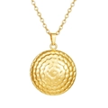 Detail of 18K gold-plated necklace featuring a round pendant with spiral wave texture - Smooth Round Pendant Gold (MS-533)