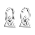 Orecchini a cerchio in acciaio inossidabile argento con ciondolo a triangolo 3D spesso - Stile Svuotato Triangolo / Color Acciaio