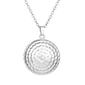 Macro detail of silver pendant showing intricate spiral scale texture and fine chain - Smooth Round Pendant Steel (MS-533)