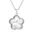 Macro detail of silver-tone five-petal flower pendant with satin polished finish and chain - Lucky Five-Petal Flower Pendant Steel (MS-536)