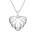 Macro shot of silver heart pendant with unique ribbed texture on a fine chain link - Shell Heart Pendant Steel (MS-538)
