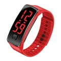 Red LED digital electronic watch with silicone strap and numeric time display on white background - Red