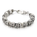 Skull bracelet with grey marble stone beads and polished steel skull charms in punk style - Silver Skull with Grey Marble Bead (KB135973-Z)