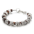 Men's skull beaded bracelet featuring tiger eye stones and a steel lobster clasp - Silver Skull with Red-Brown Tiger Eye (KB135972-Z)