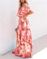 Side view of pink strapless floral maxi dress with elegant gradient print and flowy hemline - S / Dresses / Red Flower