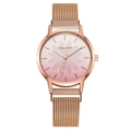 Fashionable rose gold women's quartz watch featuring a pink gradient floral print dial - Rose Gold