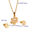 Golden stainless steel jewelry set featuring cute animal paw print necklace and stud earrings - Gold Set