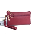 Bolso de mano minimalista color vino tinto en cuero sintético con cremalleras doradas - Rojo Rumba