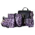 Purple leopard and crocodile embossed 4-piece PU leather handbag set for women - Purple