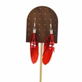 Close-up of red feather earrings with bead accents and ethnic bohemian style detail - Red