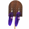 Detail of bohemian long purple feather earrings with white beads and silver hooks - Purple