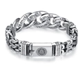 Bracciale da uomo in argento stile retrò con motivi religiosi incisi e maglie larghe - 18cm
