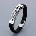 Pulsera para hombre de cuero trenzado negro con cierre de acero inoxidable pulido - 19cm / Estilo A Color Acero (KB166237-KFC)