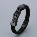 Pulsera de cuero trenzado negro con cierre metálico geométrico negro para hombres moda - 19cm / Estilo A Negro (KB166238-KFC)