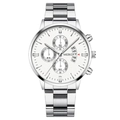 Classic silver steel business watch with white dial and triple sub-dial chronograph display - Silver Case White Dial Silver Accents