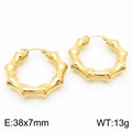 Polished golden bamboo style hoop earrings in stainless steel size 38x7mm for women - Bamboo Texture Hollow Earrings - Gold