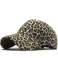 Classic leopard print faux suede baseball cap with adjustable strap for outdoor sun protection - Khaki