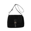 Sac bandoulière vintage en daim noir avec boucle dorée et lanière en cuir souple - Noir