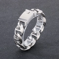 Men's matte silver stainless steel Cuban chain bracelet with bold square clasp - 20mm Width / Sandblasted Steel Color (KB29986-D)