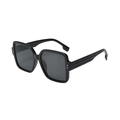 Oversized square black sunglasses with metal rivets and textured grid temples - Black Frame Black Grey Lens