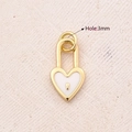 White Oil Drop Heart-shape Lock-shaped Pendant (gold)|1 Pc/package / 15x8mm (aperture: 3mm)