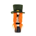 Green St. Patrick's Day gnome wine bottle cover with tall hat and orange beard - Braid Style