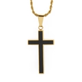 Collana con ciondolo a croce in acciaio inossidabile dorato con smalto nero e catena a fune - Oro (KP98503)
