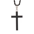 Ciondolo a croce minimalista in acciaio inossidabile nero e argento con cordino - Colore Acciaio (KP98504)