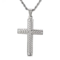 Colgante de cruz vintage en acero inoxidable plateado con grabado de espiga para hombre - Colgante de Cruz con Patrón de Espiga Plateado (KP81695-KFC)