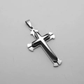 Three-layer cross pendant necklace in silver and black stainless steel punk style - Pendant Only / Black
