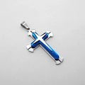Three-layer cross pendant in blue and silver polished stainless steel for punk style - Pendant Only / Blue