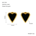 Pendientes de corazón bañados en oro de 18k con incrustación acrílica negra en acero - Oro de 18K / Negro