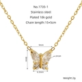 Collana a farfalla in acciaio placcato oro 18K con zirconi e dimensioni dettagliate - Zircone Bianco (ZN1735G-01)