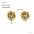 Boucles d'oreilles cœur dorées 18K élégantes avec cristaux centraux brillants - 10mm (Coeur) / Doré