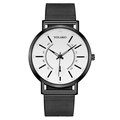 Modern men's quartz watch with a white minimalist dial and black mesh stainless steel strap - White Dial Black Strap