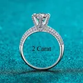 Elegant 2 carat moissanite ring with S925 sterling silver six-prong setting and pavé diamonds - US 10 / 2 Carat Moissanite