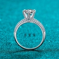 S925 sterling silver moissanite ring with 8mm round cut stone and pavé diamond band - US 11 / 8mm Zirconia