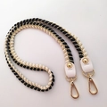 Adjustable woven cotton shoulder strap with gold hooks in black white and gold - 100cm / Black