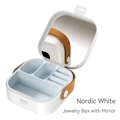 Portable jewelry storage box in Nordic White with mirror and leather handle detail - Jewelry Box with Mirror (TPE) / Nordic White