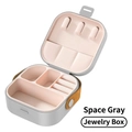 Space Grey portable jewelry box with pink lining and secure leather snap button closure - Jewelry Box (TPE) / Space Gray