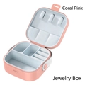 Portable jewelry box in coral pink with light blue velvet lining and multi-slots - Jewelry Box (TPE) / Coral Pink