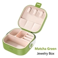 Matcha green portable jewelry box with multi-compartment storage and ring slots - Jewelry Box (TPE) / Matcha Green