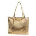 Metallic gold crocodile pattern tote bag with dual shoulder straps and metal tag - Gold