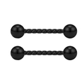 Close-up of black stainless steel nipple rings with spiral textured barbells and ball ends - Twisted Chain