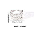 Silver feather-shaped open titanium steel ring with detailed dimensions and weight - TYR0514 / Silver Feather Styling